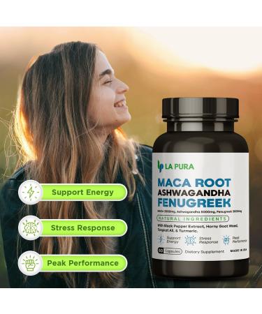 LaPura Ashwagandha 5000mg Maca Root 2000mg Fenugreek 3000mg Supplement - 60 Capsules - USA Made - Buy Online on GoSupps.com