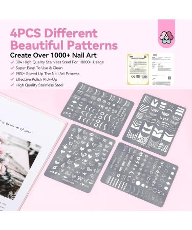 Saviland French Tip Nail Stamp Kit - 4 Reusable Stainless Steel Nail Art Stamps with Patterns | B-4PCs Nail Art Stamping Set for Perfect Manicure - Buy Online on GoSupps.com