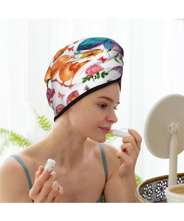 Super Absorbent Microfiber Hair Towel for Women | Flowers Birds and Butterflies Design | Quick Dry Coral Velvet Wrap for Long Curly Thick Hair - Buy Online on GoSupps.com