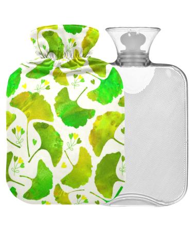Naanle hot water bottle with cover ginkgoblatt transparent hot water bottle heat bottle for back pain relief neck hand feet warmer warmth and cold therapy 2l