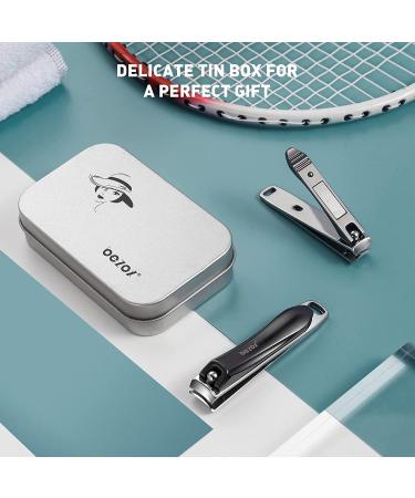 BEZOX Nail Clipper Set - Professional Ergonomic Toenail Clippers for Men and Women with Non-Slip Design, Nail File, and Tin Case - 2 Pcs Dark - Buy Online on GoSupps.com