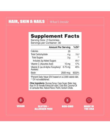 Health By Habit Hair Skin Nails Gummies - 60 ct, 2500mcg Biotin, Vitamin C & E, Strong Nails, Peach Flavor, Vegan, Gluten Free, Non-GMO - Buy Online on GoSupps.com