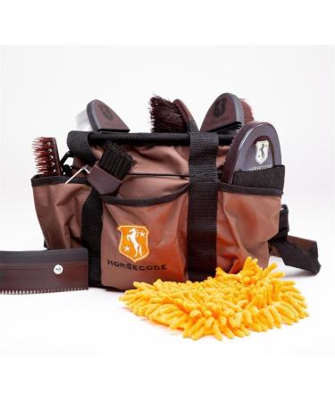 Horsecode grooming bag with contents 9-piece brown