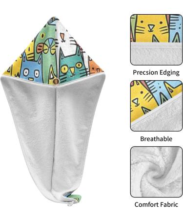 Colorful Cats Hair Towel 2 Pack - Super Absorbent Quick Dry Hair Turbans for Women & Girls - Buy Online on GoSupps.com