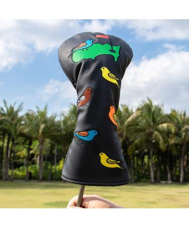 Montela Colorful Birdie Golf Club Head Covers - Driver, Fairway Wood, Hybrid Headcovers - Leather Putter Covers - Black - Buy Online on GoSupps.com