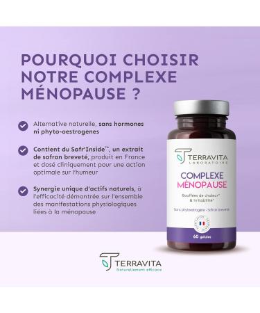 Menopause Complex | Natural Alternative Without Hormones | Hot Flashes Fatigue and Mood Variations | With Pollen and Safr Inside Patented Saffron | 60 Capsules | Made in France | Terravita - Buy Online on GoSupps.com