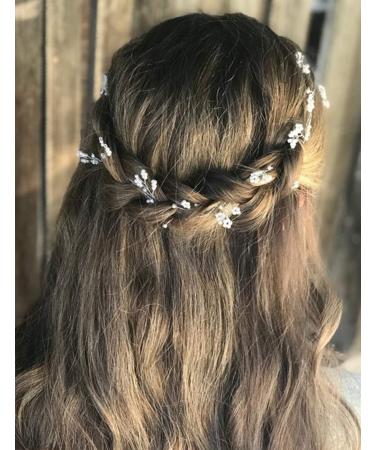 Chargances Bridal Pearl Hair Vine Headband - Boho Wedding Hairpiece for Bride, Bridesmaids, Flower Girls - Silver - Buy Online on GoSupps.com