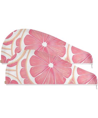 Buy Pink Grapefruit Slices Hair Towel 2 Pack | Super Absorbent Quick Dry Hair Turbans for Women & Girls - Buy Online on GoSupps.com