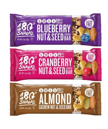180 Snacks Nut and Seed Crunch Bar Variety Pack - Blueberry, Cranberry, Almond Cashew Gluten Free Healthy Snack Bars