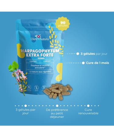 DIETI NATURA - Harpagophytum EXTRA Fort - Painful Joints - Mobility & Flexibility - Non-GMO Gluten & Lactose Free - Made in France - 90 Capsules - Buy Online on GoSupps.com