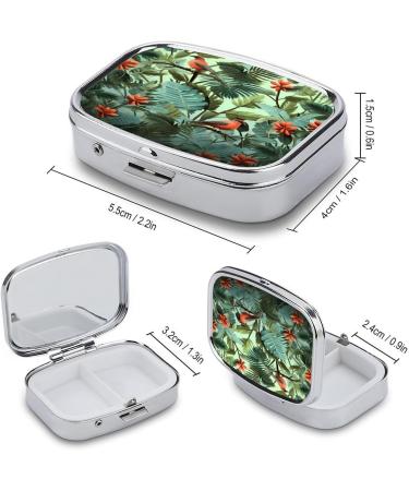 Decorative Tropical Plants Print Pill Box - 2 Compartment Metal Pill Organizer for Travel | Portable Medicine Case for Pocket & Purse - Buy Online on GoSupps.com