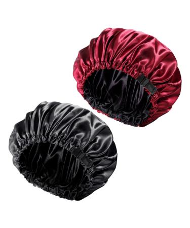 2 Pieces Adjustable Silk Bonnet 36cm Double Sided Satin Sleep Cap Night Sleep Hat for All Hair Lengths Women Curly Natural Hair Protection Head Cover