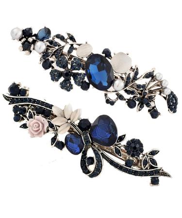 Cuhair 2 pieces vintage hair jewelry rhinestone hair clips flower-butterfly style spring hair clip clasp for women girls (multicolored)