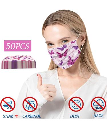 50pcs Pink Butterfly Disposable Face Masks - Soft, Breathable, Elastic Ear Loop Safety Masks for Women - Buy Online on GoSupps.com