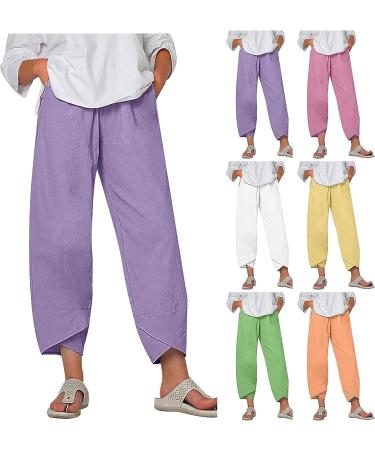 Ulanda Women's Purple Linen Capris with Pockets - Comfy Harem Style Beach Pants - Buy Online on GoSupps.com