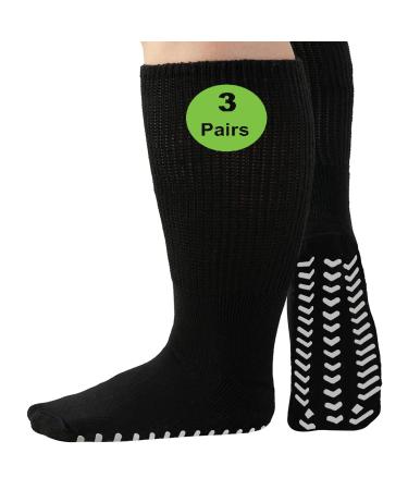 3 Pairs Extra Wide Bariatric Socks with Non Skid Grips for Edema and Lymphedema, Diabetic Edema Socks Men, Hospital Non Slip Socks for Elderly, Diabetic Socks Women, Oversized Anti-Slip Sock (Black)