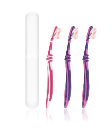 Com-Four 4-part set children toothbrushes with etui-children's toothbrush soft with special bristles-toothbrush with ball joint and suspension (purple-pink/white-pink) - Buy Online on GoSupps.com