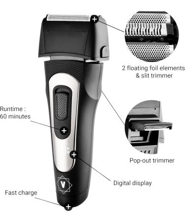 Venga! Electric Razor VG SH 3000 - Wet/Dry Foldable Long-Haired Cutter 2 Foil Heads & Trimmer - Perfect for All Hair Types - Buy Online on GoSupps.com