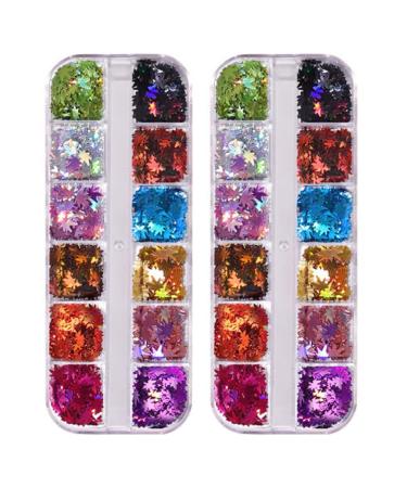 FRCOLOR 2 Boxes Maple Leaf Nail Art Glitter Sequins Colored DIY Manicure Decals Stickers for Nail Art Design Makeup Decoration