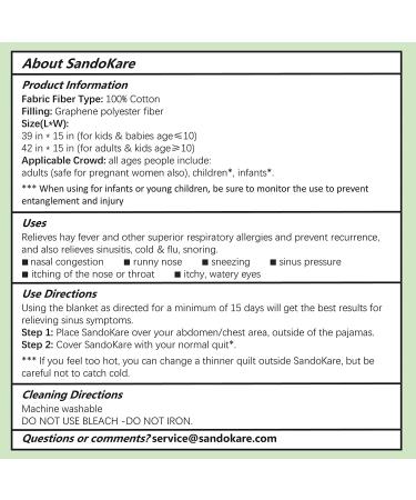 SandoKare Natural Allergy & Sinus Relief Blanket | For Nasal Congestion, Sneezing & Sinus Pressure | Drug-Free | Safe for Kids & Adults - Buy Online on GoSupps.com