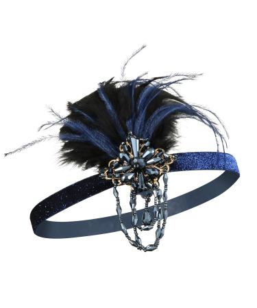 SWEETV Navy Rhinestone Feather Flapper Headband 1920s Great Gatsby Hair Accessory - Buy Online on GoSupps.com