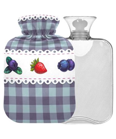 Naanle plaid strawberry blueberry heat bottle with cover transparent hot water bottle 1l heat bottle for bed hand feet warmer pain relief heat and cold therapy