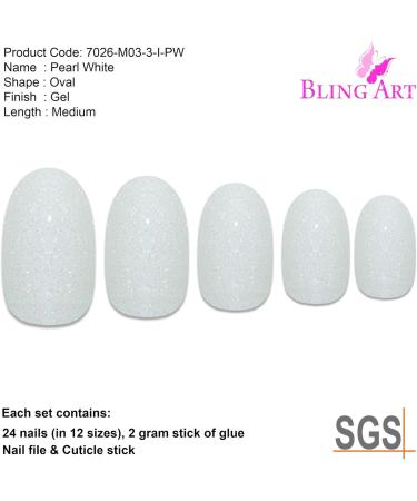 Bling Art Oval False Nails Gel Glossy Glitter French Manicure Fake Medium Tips with Glue (Pearl White Gel) - Buy Online on GoSupps.com