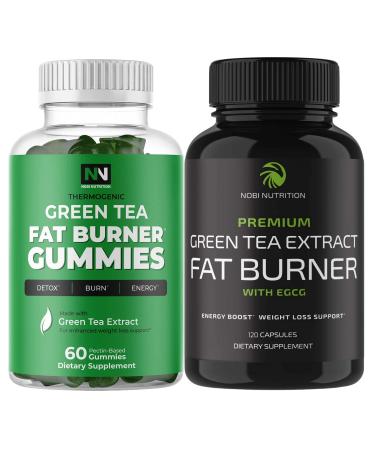 Nobi Nutrition - Extra Strength Green Tea Fat Burner Gummies & Green Tea Fat Burner Capsules - Green Tea Extract Weight Loss Supplement & Appetite suppressant for Weight Loss - Fat Burners for Women &