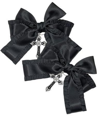 AJOIDR Ribbon Hair Bows with Pendant Hair Clip Hairpin Women Barrettes PonytailHolder for Girl Hair Styling Tool Black-b - Buy Online on GoSupps.com