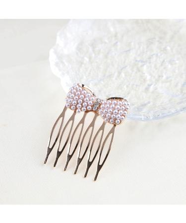 Dervivea Tiny Pearl Bow Hair Comb Gold Crystal Side Comb Clip Hairpiece Wedding Bowknot Hair Comb Bridal Pearl Hair Comb Decorative Hair Accessories for Women and Girls Headdress - Buy Online on GoSupps.com