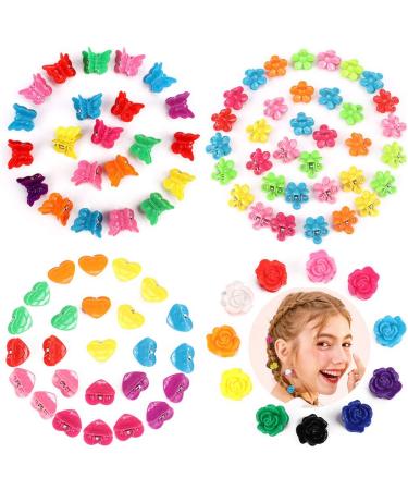 YISSION 200 Pcs Mini Hair Clips Flower Clips Butterfly Hair Clips Heart Hair Clip Rose Claw Clips 90s Hair Accessories for Girls Women School Party Gifts Assorted Color 12 random colors-bright