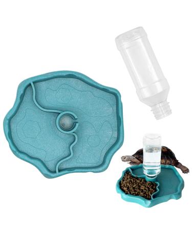 BEANPRECOY Reptile Water Dispenser Turtle Water Bowl 2 in 1 Reptile Automated Feeder Turtle Water Dispenser with Bottle for Turtles Hamsters Lizards Bearded Dragon Snake (Blue)
