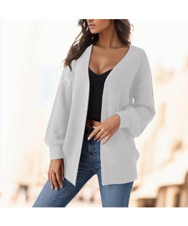 Gefomuofe Cardigans for Women Long Sleeve Cardigan for Women Pocket Jacket Cardigan Women's Blazer Cardigan Outerwear Elegant Shoulder Jacket Top Casual Top White L - Buy Online on GoSupps.com