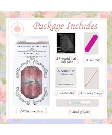 24pcs Ballerina French Stick on Nails - Pink Gradient | Elegant Press On False Nails for Women & Girls - Buy Online on GoSupps.com