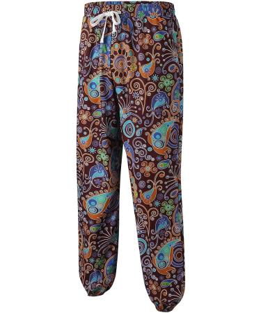 Men's Linen Beach Pants - Lightweight Drawstring Casual Trousers in Wine - Size Large - Buy Online on GoSupps.com