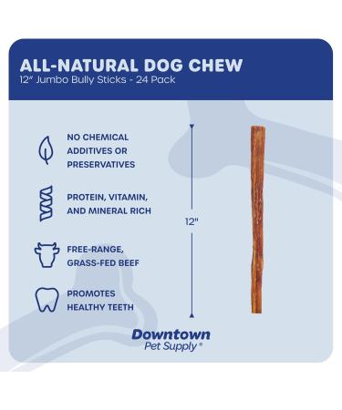Downtown Pet Supply Bully Sticks for Dogs (12" 24-pack Jumbo) Non-GMO Grain Free Rawhide Free Dog Chews Long Lasting Pizzle Sticks - Low Odor Bully Sticks for Large Dogs - Buy Online on GoSupps.com