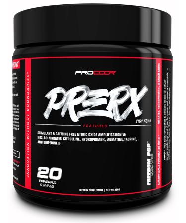 PROCCOR PreRx Caffeine Free Version - Fully Clinically Dosed Scientifically Formulated Performance Pre Workout with Nitrates Naturally Flavored - 20 Servings (Freedom Pop)