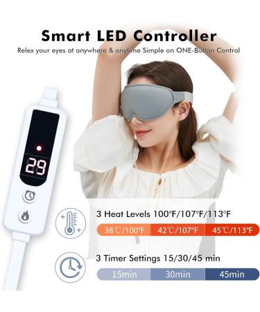 WellSync Heated Eye Mask - Warm Compress for Dry Eyes, Chalazion, Blepharitis, Stye - Smart Temperature & Timer Control - 3D Eye Mask for Sleeping - Relief for Eye Strain, Migraine, Puffy Eyes - Light Grey - Buy Online on GoSupps.com