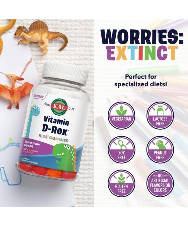KAL Vitamin D-Rex Kids Gummies | Immune, Heart, Bone & Oral Support | Vegetarian, Gluten Free | 60 Ct - Buy Online on GoSupps.com
