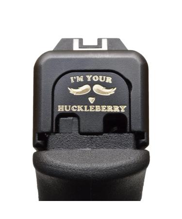 Milspin CNC Engraved Slide Back Plate for Glock Gen 1-5, Glock 17 19 21 22 23 24 26 27 29 30 31 32 34 35 36 37 38 39 40 41 | I'm Your Huckleberry (Black on Brass) | Made in USA | Glock Accessories