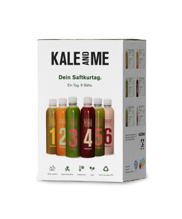 Kale and me 1 day classical juice cure with 6 bottles of 320 ml without additives juice cure 1 day 6 flavors from regional production cold-pressed juices fasting cure 1-day classical juice cure
