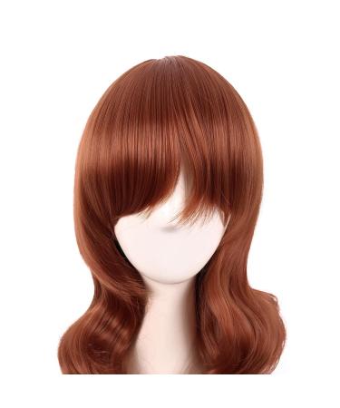 MapofBeauty 28-Inch Ginger Orange Wavy Wig with Side Part Bangs - Long Curly Hair for Women - International Shipping Available - Buy Online on GoSupps.com