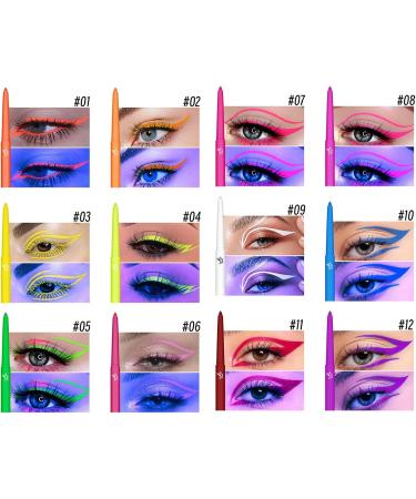 Color Eye Liner UV Fluorescent 12 Colors Liquid Liner Waterproof Quick-Drying | Highly Pigmented Long-Lasting Eye Makeup Kit Festival Accessories for Parties - Buy Online on GoSupps.com