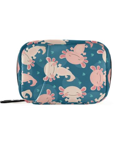 Pfrewn Pill Organizer Case 7 Day Axolotl Kawaii Heart Travel Pill Box with Zipper Portable Small Weekly Vitamin Medicine Supplement Holder Pouch Bag