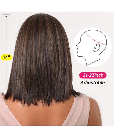 Allbell Brown Bob Wig with Blonde Highlights - Short Straight Synthetic Hair Middle Part for Women - Buy Online on GoSupps.com