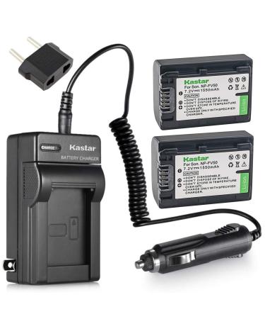 Kastar Battery 2 Pack + Charger for Sony NP-FV30 NP-FV40 NP-FV50 & Sony Handycam HDR-CX380 430V 900 580V 760V HDR-PJ540 650V HDR-PV710V 790V 810 HDR-TD30V FDR-AX100 DCR-SR DCR-SX HDR-CX HDR-XR Series