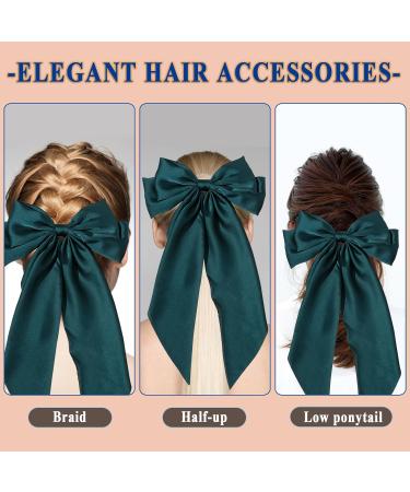 ZhongShuang Green Hair Bow Green Big Hair Bows for Women Solid Color Bow Hair Clips with Long Ribbon French Barrette Clip Soft Satin Silky Hair Bows Cute Gifts for Women Girls - Buy Online on GoSupps.com