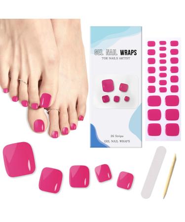 Ceboic half-hardened gel nail foils 26 self-adhesive footnail sticker single-colored pedicure wraps rose red toenails nail film UV hardy nail polish strip UV/LED lamp required