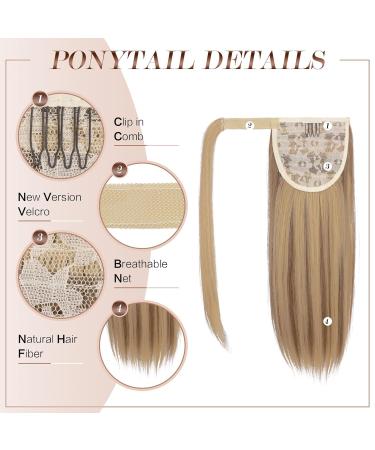 Fine Ponytail Extensions - 40 cm Clip-In Synthetic Hair for Women | Smooth Long Braid in Brown Mixed Blonde - Buy Online on GoSupps.com