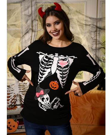 G and PL Halloween Maternity Top | Funny Pregnancy Costume | Long Sleeve S-XXL | XL Bow Tie | Skull Baby Design - Buy Online on GoSupps.com